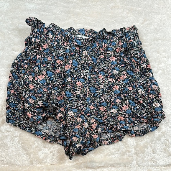Hollister Pants - Hollister Floral High Waist Women's Shorts - Blue and Pink